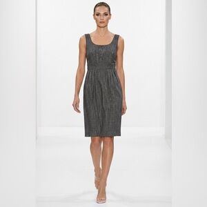 Kay Unger New York Charcoal Grey Cotton Textured Sheath Dress Quiet‎ Luxury Sz 2